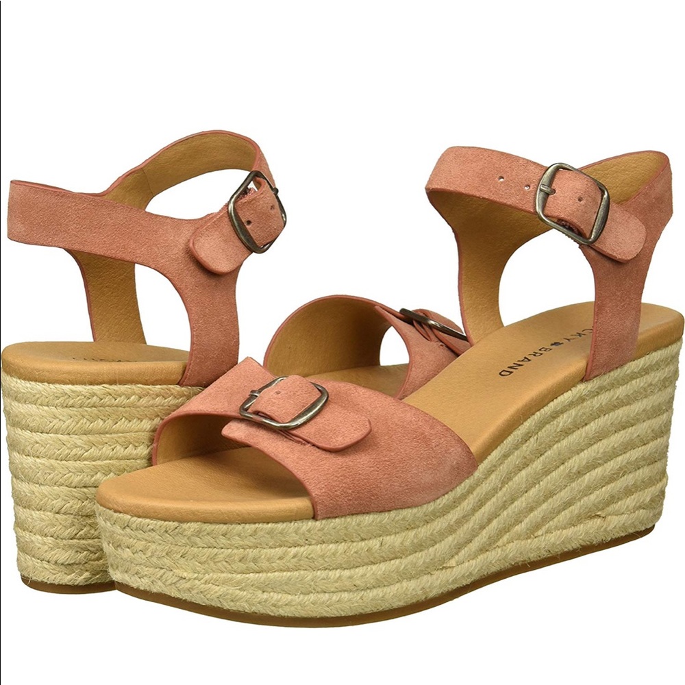 Lucky Brand Coral Pink Suede Espadrille Platform Sandals